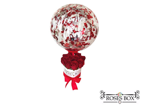 Round Box 12 Rosas Rojas con globo