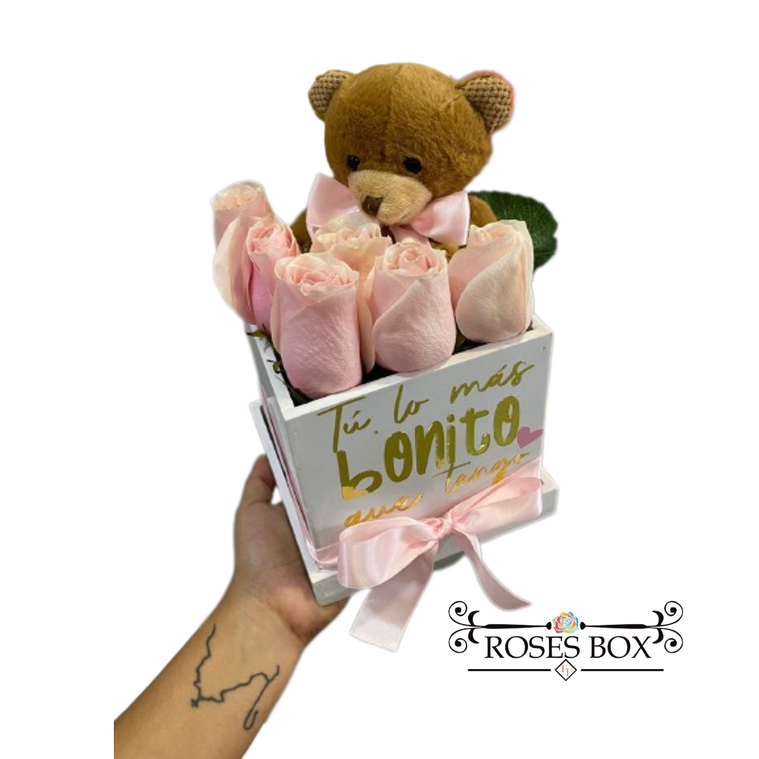 Square Box S-Peluche Rosas Rosadas