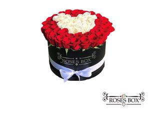 Round Box 50 Rosas Rojas y Blancas