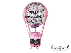 Round Box 9 Rosas Rosadas con globo