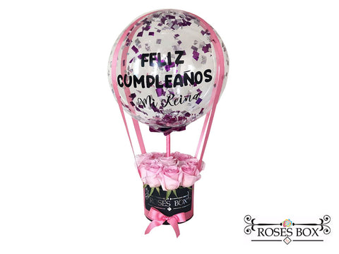 Round Box 9 Rosas Rosadas con globo