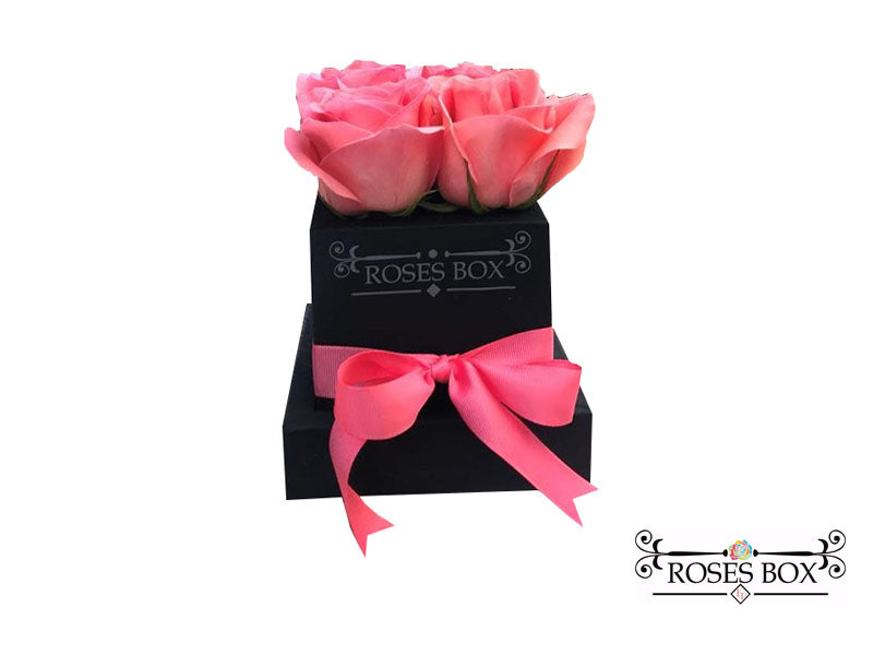 Square Box Xs 4 Rosas Rosadas