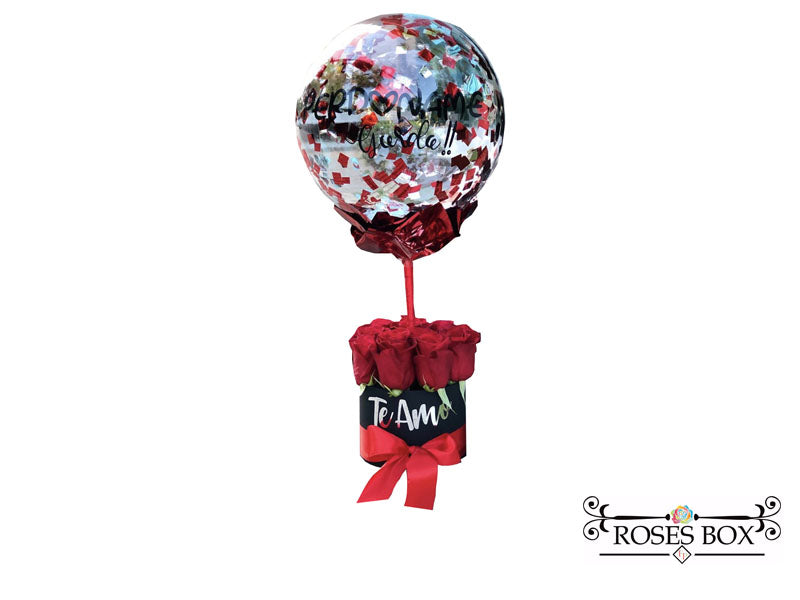 Round Box 9 Rosas Rojas con Globo