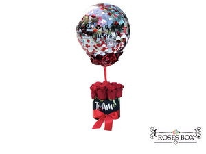 Round Box 9 Rosas Rojas con Globo