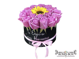 Round Box 25 Rosas lila y girasol