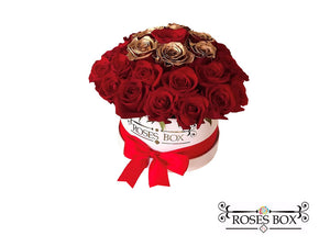 Round Box 35 Rosas Rojas y Doradas