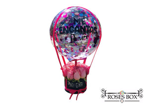 Round Box 12 Rosas Fucsias con globo