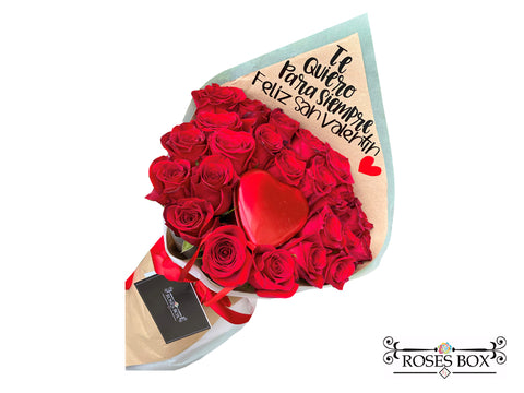 Ramo Personalizado 25 rosas con Cofre de Bombones